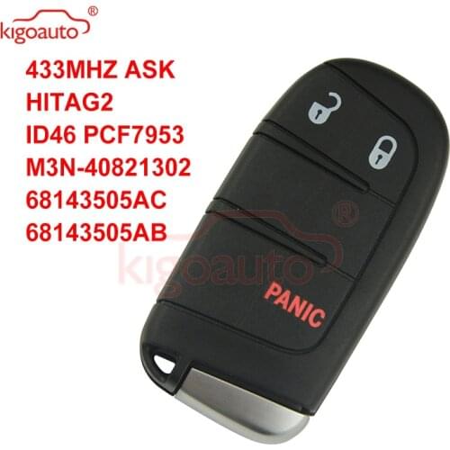 Kigoauto 68143505AC 68143505AB M3N-40821302 Smart key 3 button 433Mhz 46 chip for Jeep Grand Cherokee 2014 2015 2016 2017