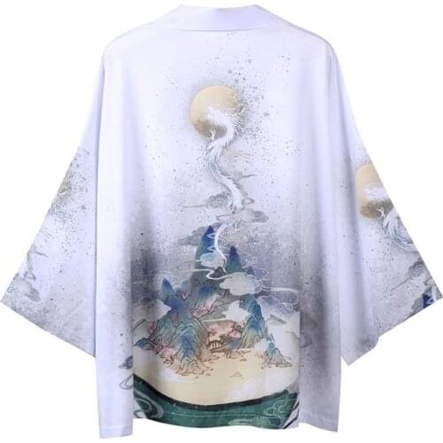 Japanese Kimono Feminino Ukiyoshi Painting Robe Hanfu Seven Sleeve Men Women Loose Coat Geisha Yukata Clothing Korean Clothes
