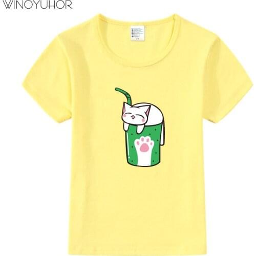 Boy T Shirt For Children 2020 New Summer Short Sleeve Cotton T-shirt Kids tshirt Funny Cat Print Girls Clothing Top Quality