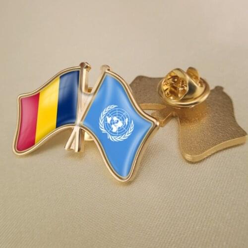 United Nations and Chad Crossed Double Friendship Flags Lapel Pins