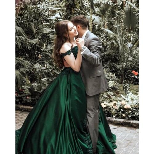 Luxury Appliques Beaded Dress V-Neck Off the Shoulder Bridal Dress Evening Prom Foamal Gowns vestidos de novia 2019