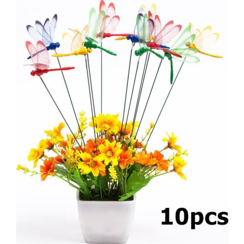 Set of 10pcs Dragonflies Insert Rod Gardening Decoration Simulation Dragonfly Home Decoration Background Gardening Decoration