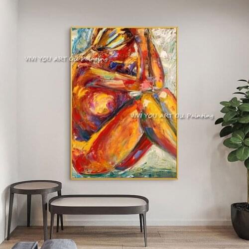 100% Handmade Abstract Naked Women Figure Oil Painting Colorful Large Wall Art Modern Office Wall Canvas Home Decoration Gift