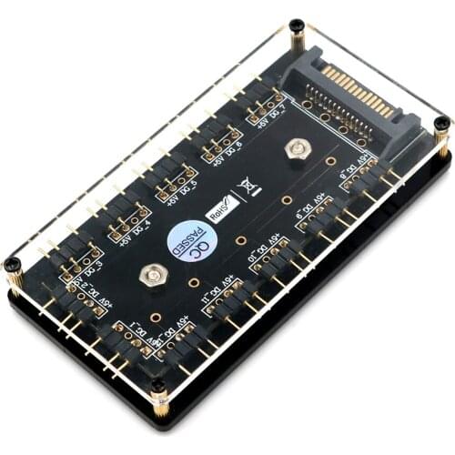 12 Way 5V RGB LED Splitter HUB with PMMA Case and Magnetic standoff SATA 15-Pin Power Supply for ASUS/MSI 5V 3pin LED Controller