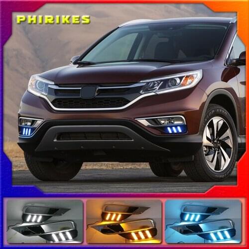 2pcs LED Car DRL daytime running light For Honda CRV CR-V 2015 2016 Bumper Front Fog lamp Turn Signal yellow