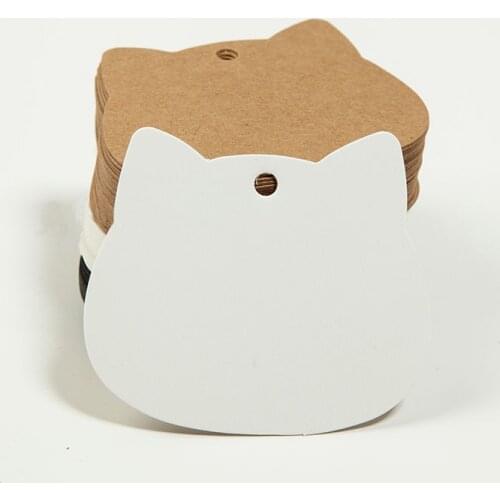 50pcs Cat Tags White Kraft Paper Tag Garment Shoes Bags Hang Tag Thank You Cards Luggage Labels for Wedding Party Supplies Decor