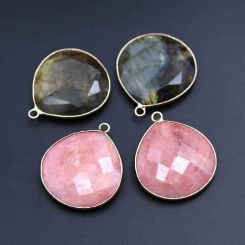 6pcs Gold Plated Drop Stone Pendants Natural Labradorite Stone Charms For DIY Women Earrings Necklace Wedding Jewelry Supplies