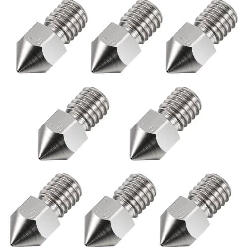 8Pack 0.4 mm 3D Printer Extruder M6 Stainless Steel Nozzle Print Head for 1.75 mm MK8 3D Printer