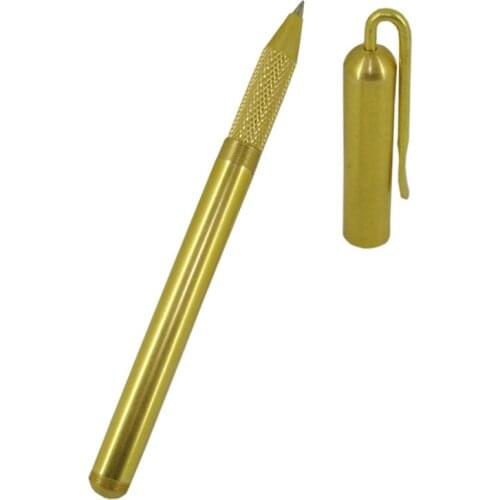 ACMECN Mini Solid Brass Gel ink Pen with Cap 34g Heavy liquid ink Pen Handmade Portable Tactical Gold Signature Writing Pens