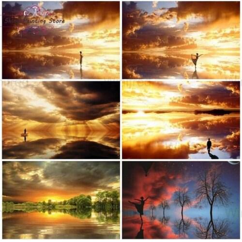 Diamond Painting Sunset Cloud Lake Reflection Full Square Round Drill DIY Diamond Embroidery Landscape Picture Home Decoration