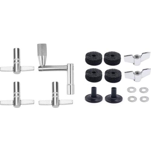 Drum Key 3-Pack with Continuous Motion Speed Key with Drum Accessories Kit: Cymbal Felts, Cymbal Sleeves