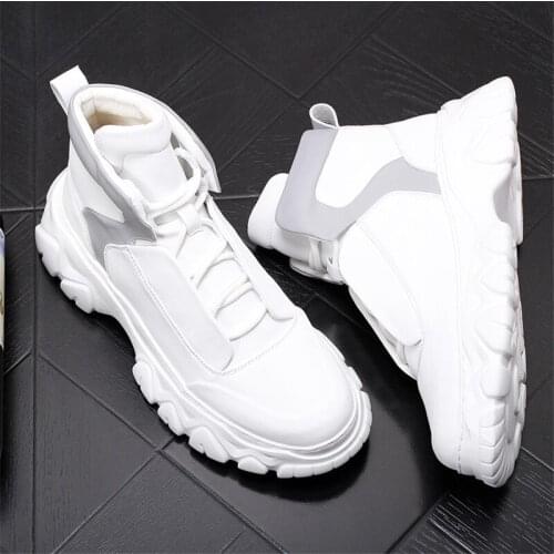 Autumn Fashion Hip Hop Leather Men Casual Shoes Height Increasing Sneaker Platform Ankle Boots