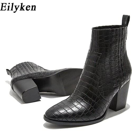 Eilyken Fashion High Heels Women Ankle Boots 2021 New Blue Round Toe Ladies Boots Winter Chelsea Boots Plus Size 36-43