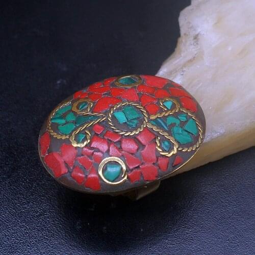 Gemstonefactory Jewelry Big Promotion Single Unique Yellow Gold Plated Coral Malachite Women Men Gifts Band Rings 7# 20212963