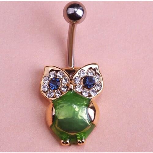 Kawaii Accessories for Sex Body Owl Piercing Jewelry Green Parrot Surgical Steel Belly Button Rings Piercings Gold Navel Ombligo