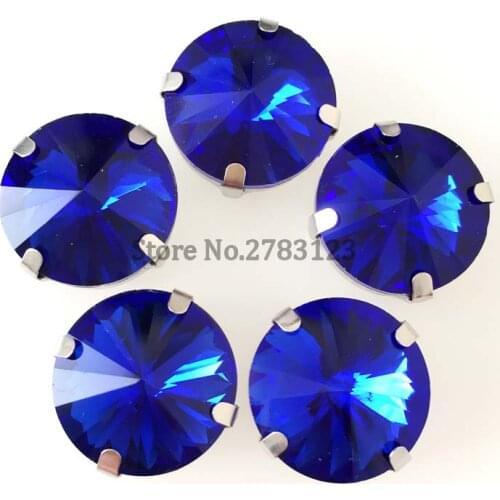 All size 20pcs/bag royalblue round shape sewing on rhinestones with Silver claw for Clothes Dresses Free shipping