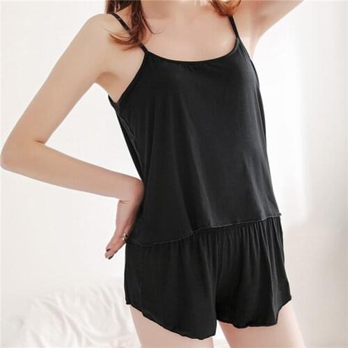 Summer Sexy Women Pajamas Suit Suspender o-neck Top + Short Pants Sleepwear 2-piece Set Soft Comfortable Nightwear