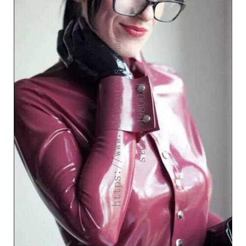 Sweet office style womens slim latex blouses with long sleeves in dark red color and support one size & color customized