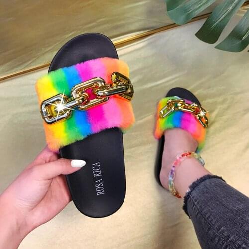 Fashion Rainbow Chain Womens Slippers Large Casual Womens Sandals Outdoor Breathable Womens Beach Shoes Zapatillas Mujer