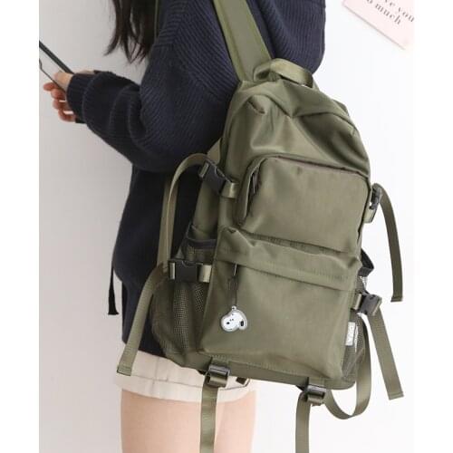 Couple Trendy Cool Tooling Backpack Women Men Large-capacity 15.6inch Laptop Backpack Solid Color Shoulder School Bag Female New