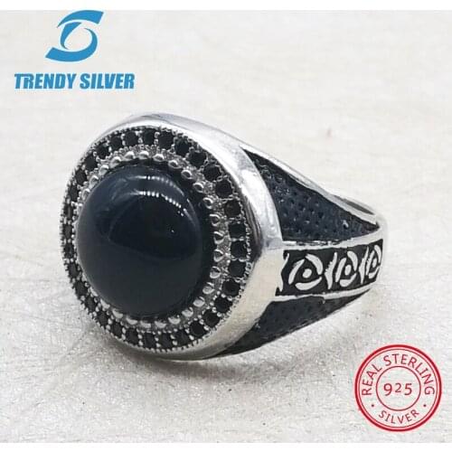 Silver 925 fine jewelry man rings men accessories turquoise gemstone natural black onyx red agate wholesale TRENDY SILVER TCR427