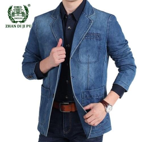 Mens Denim Blazer Autumn Winter Cotton Casual Fashion Suit Jacket Male Slim Fit Suits Jeans Blazers Plus Size Blazer Masculino