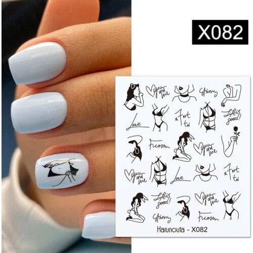 Harunouta Water Nail Stickers Women Face Sketch Abstract Butterfly Image Sexy Girl Nail Art Decor Sliders Manicures For Nails