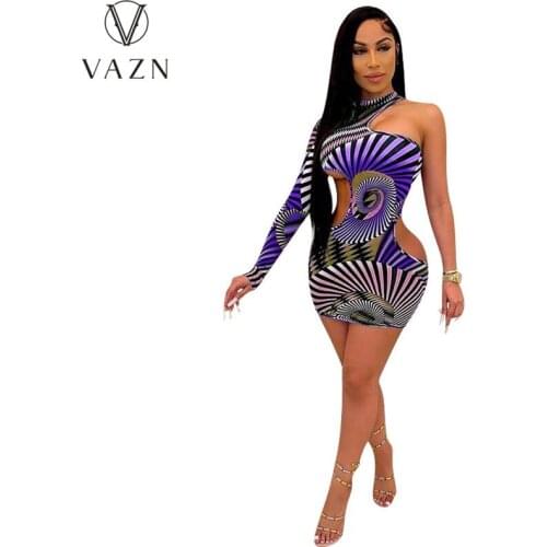 VAZN New 2021 Colorful Striped Summer Beach Strapless Sleeveless Dress Sexy Regular Dress Women Elegant Fashion Dress