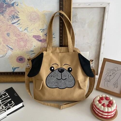 New 2021 Spring Fashion Bag Women Cartoon Dog Embroidery Canvas Bag For Women Tote Bag Ladies Hand Bags Crossbody Bag Bolsa Muje