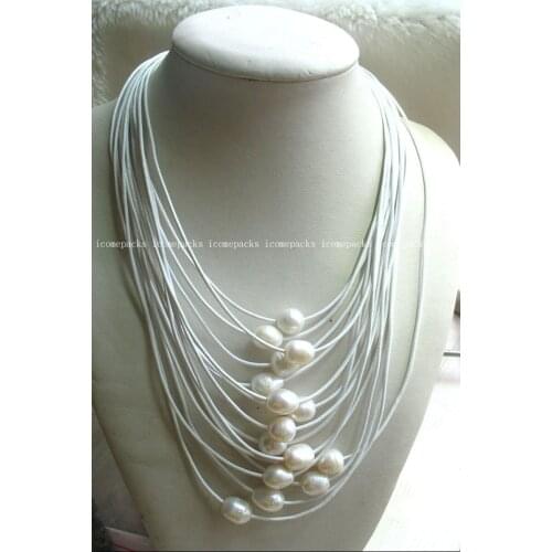 Wholesale noble 17-24" 15rows freshwater pearl white egg necklace