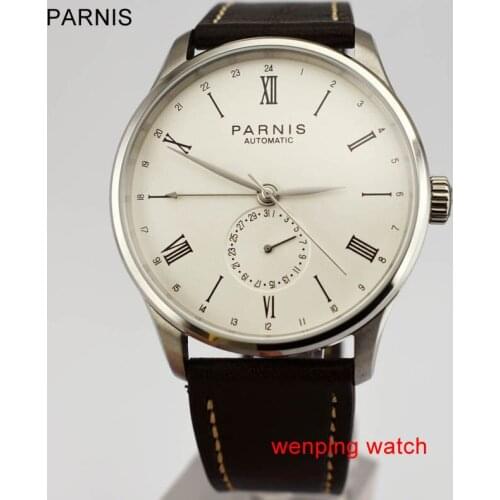 Gift Parnis Brand Watch Men 24 Hours GMT Bussiness Mechanical Watches Asia Automatic Leather Waterproof Watch for Men W2508