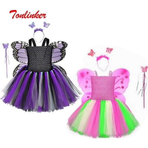 Girls Christmas Halloween Butterfly Flower Fairy Costume Suit Baby Birthday Party Tutu Dress Princess Cosplay Dressing Up Outfit