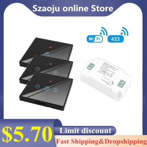 Szaoju EU Touch Switch Light Tuya WiFi Smart Life APP RF 433Mhz Wall DIY Relay Timer Module Google Home Alexa ECHO 10A 110V-250V