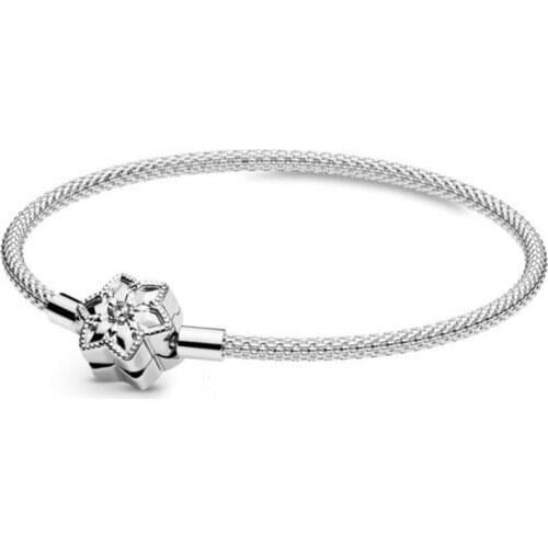 Mesh Chain Charm Bracelet Femme 925 Sterling Silver Jewelry Bracelets for Women & Men Pave Stones Flower Clasp DIY Jewelry Gift