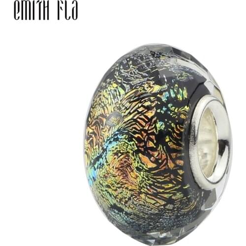 925 Sterling Silver Gold Foil Faceted Murano Glass Bead Charms Fit For European Original Bracelet Necklace DIY Jewelry Makings