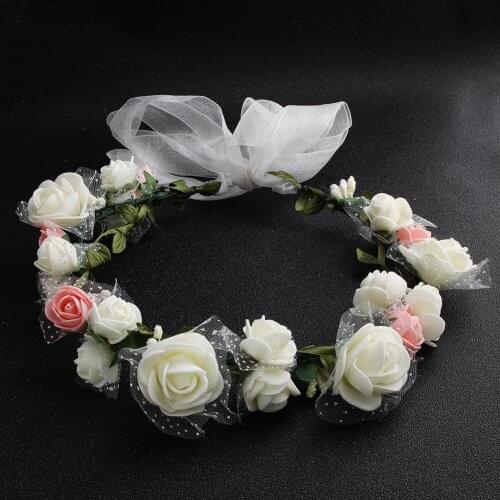 Bridal Head Wreath Flower Crown Foam Artificial Flower Adjustable Childrens Hairband Girls Party Beach Wedding Hair Accessories