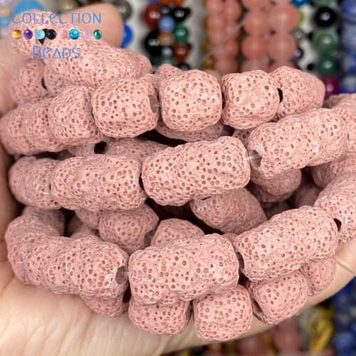 Natural Stone Light Pink Cylinder Volcanic Rock Lava Beads Loose For Jewelry Making 11*12 12*20MM DIY Bracelet Accessories