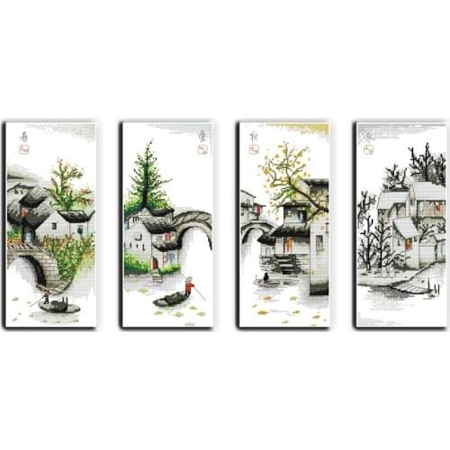 Everlasting Love Four Seasons In Water Village Chinese Cross Stitch Kits Ecological Cotton Stamped DIY New Christmas Decorations