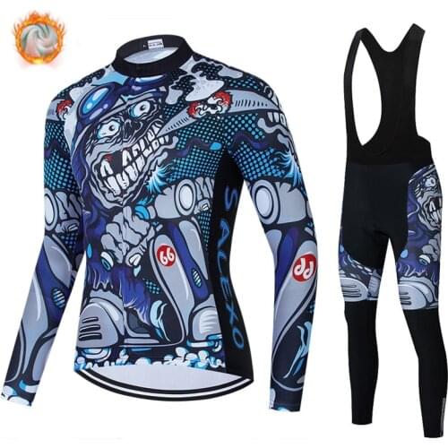 Skull Pattern Cycling Jersey 2021 Team Bike Uniform Long Sleeve Mens Winter Cycling Clothing MTB Bib Shorts Set Ropa Ciclismo