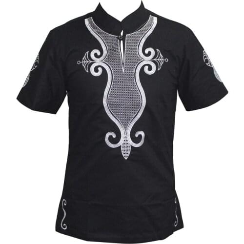 Mr Hunkle Embroidery Vintage Summer T-shirt Short Sleeve Mens Top Tee Smooth Casual African Traditional Dashiki Shirts