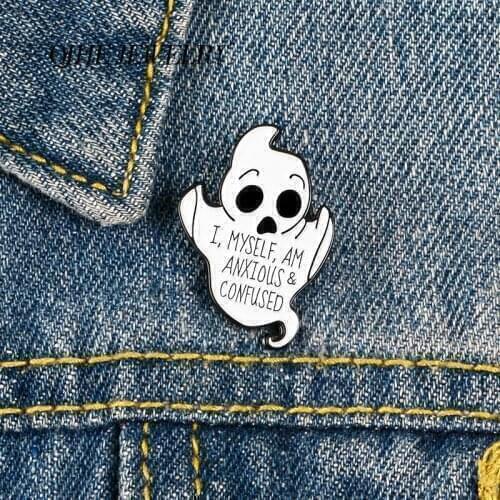 QIHE JEWELRY Halloween Cute Pins Confused Look Enamel Pins Kids Brooches Badges Denim Clothes Bag Pins Gifts for Friends