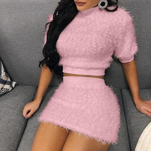 Women Sweater +Pencil Skirt Suit Two Piece Set Long sleeve Fleece Crop Tops Bodycon Skirt 2 Pieces Set Women Knitted Tracksuit