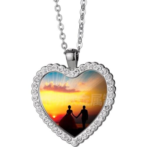 20pcs/lot sublimation blank heart necklaces metal pendants with drill necklace pendant heat tranfer printing tag