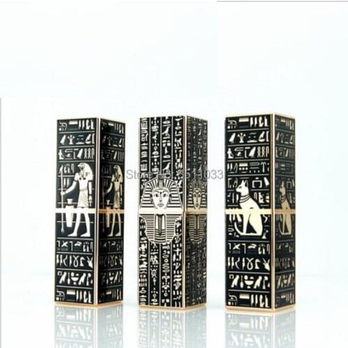 24/45pcs 12.1mm High Quality Black Square Lipstick Tube Ancient Element Lip Balm Tube DIY Totem of Egypt Empty Lip Rouge Bottle