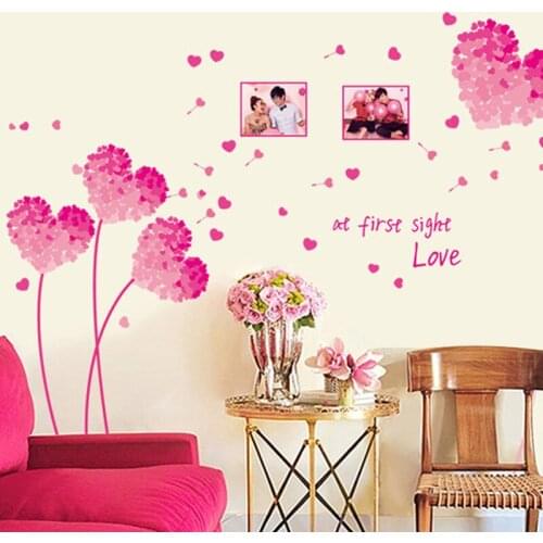 5 Colors Love Grass Leaf Wall Stickers Pink Green Blue Purple Red Love Heart Photo Frame Bedroom Living Room Wall Decor Decals