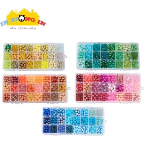 720pcs Gradient Assorted Color Bead with Hole DIY Jewelry Decor Resin Jewelry Making Round Glass Beads Craft Accessories