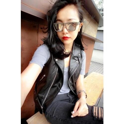 Free shipping,Brand new style.fashion women vest.good sales.quality slim 100% sheepskin leather jacket