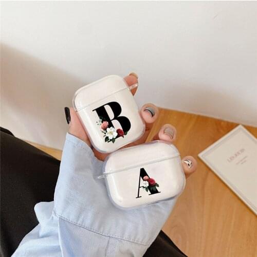 Black letter K Word N Phone Case For Apple Airpods 2/1 Cover Cute Soft For Airpod Earphone Capa For Air Pod Pro 3 Cases Flower