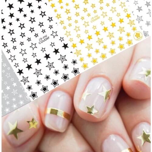 Black White Gold Silver Stars series 3D Back glue Nail decal Nail sticker Nail decoration Nail art Nail tool Nail ornament HL36
