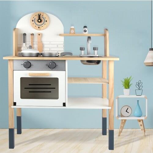Kids Wooden Simulation Kitchen Toy Set Play House Simulation Cooking Table Oven Seasoning Pan Dishwasher Kids Educational Toys